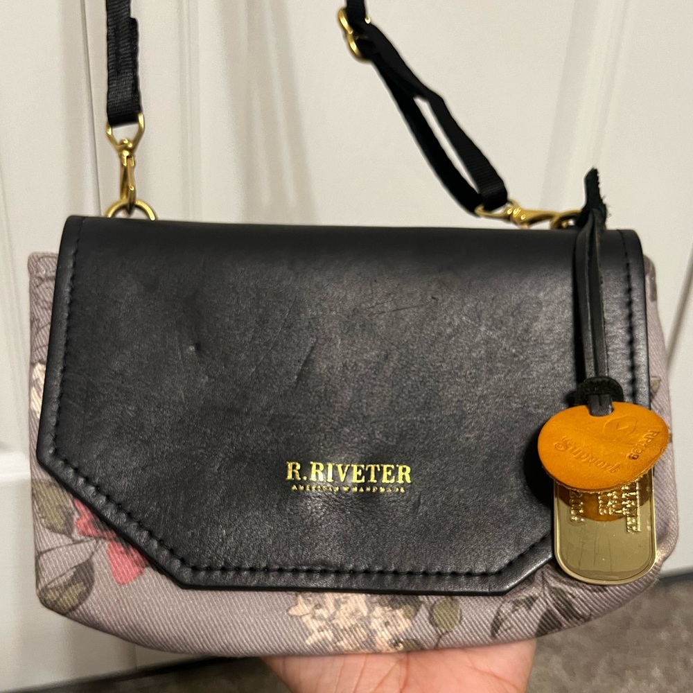 R. Riveter Black and Floral Crossbody Bag